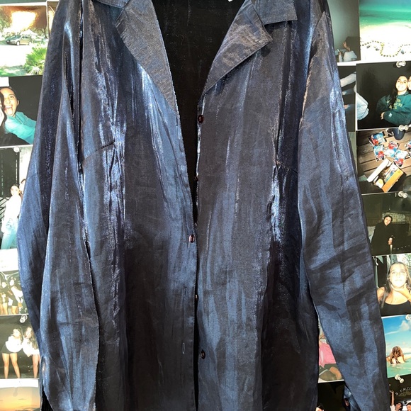 Iridescent navy blue long sleeve button down - Picture 4 of 5